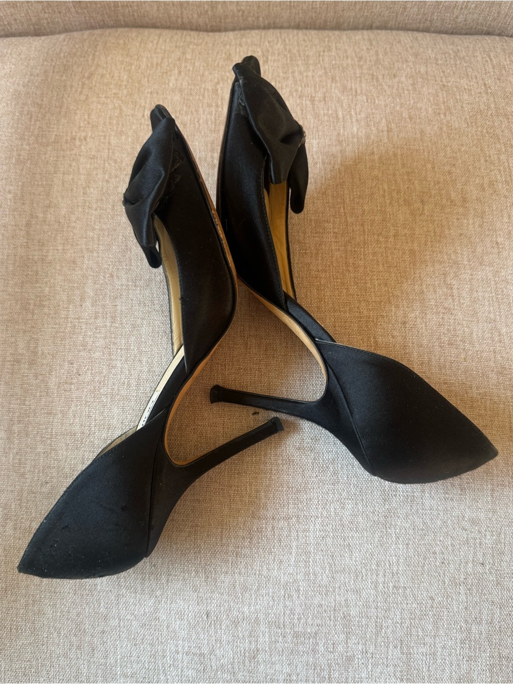 Jimmy Choo Black Satin Bow Open Toe Pumps 38.5 - Picture 7 of 10